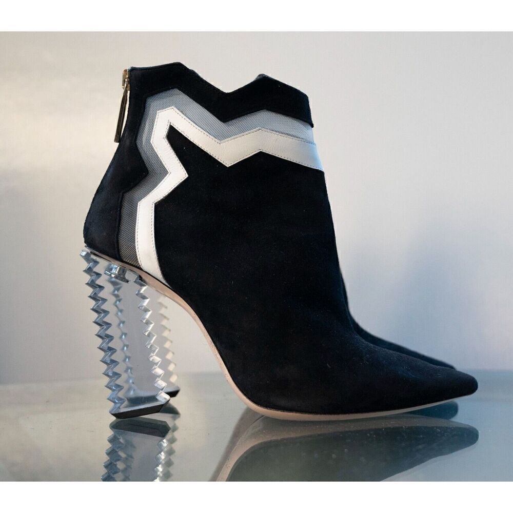 Aperlai Leather Womens Pointed Toe Ankle Bootie Block Heels Black Size EUR 36.5